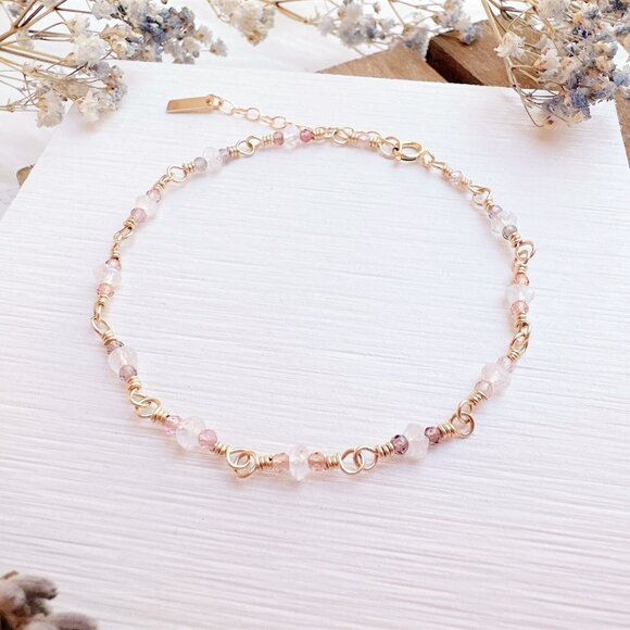 Tiny Rainbow Moonstone and Spinel Bracelet | Handmade in BC - Picture 1 of 6